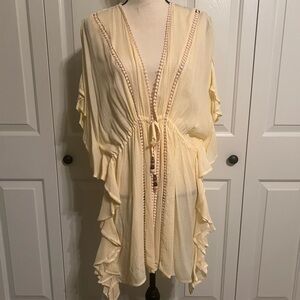 NWT, BLUE ISLAND, PALE YELLOW SWIM COVER UP, TIE CLOSURE, SIZE L